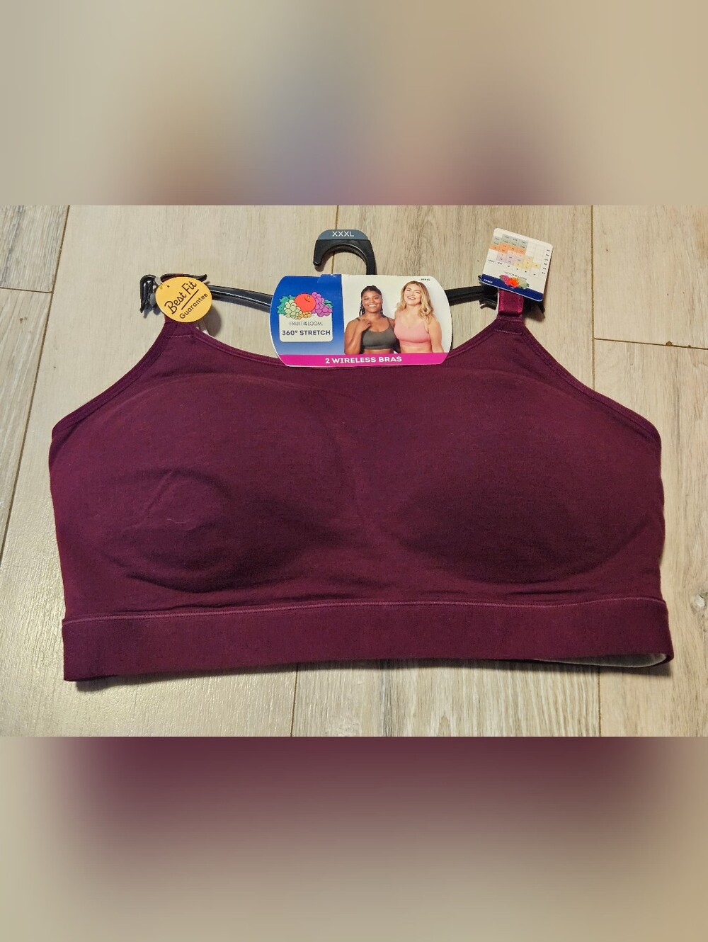 NWT Fruit of the Loom 360° Stretch Wireless Bras 2 Pack Purple Grey Size 3XL